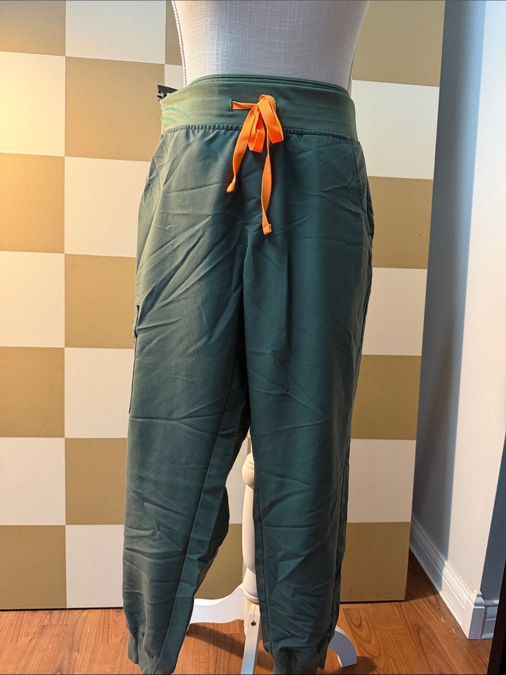 Figs Women's Deep Green Joggers with Orange Drawstring